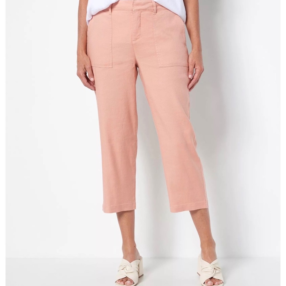 NYDJ Plus Size Stretch Linen Utility Ankle Pants Coral Pink 18W WAKB2851 NWT